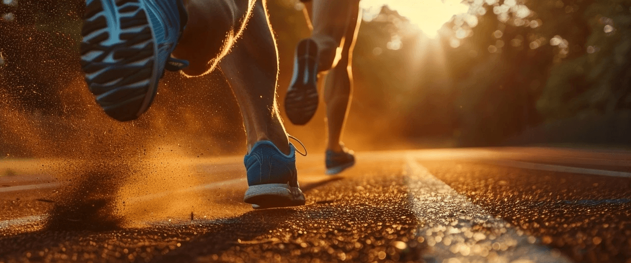 Drone shot of a running track at night