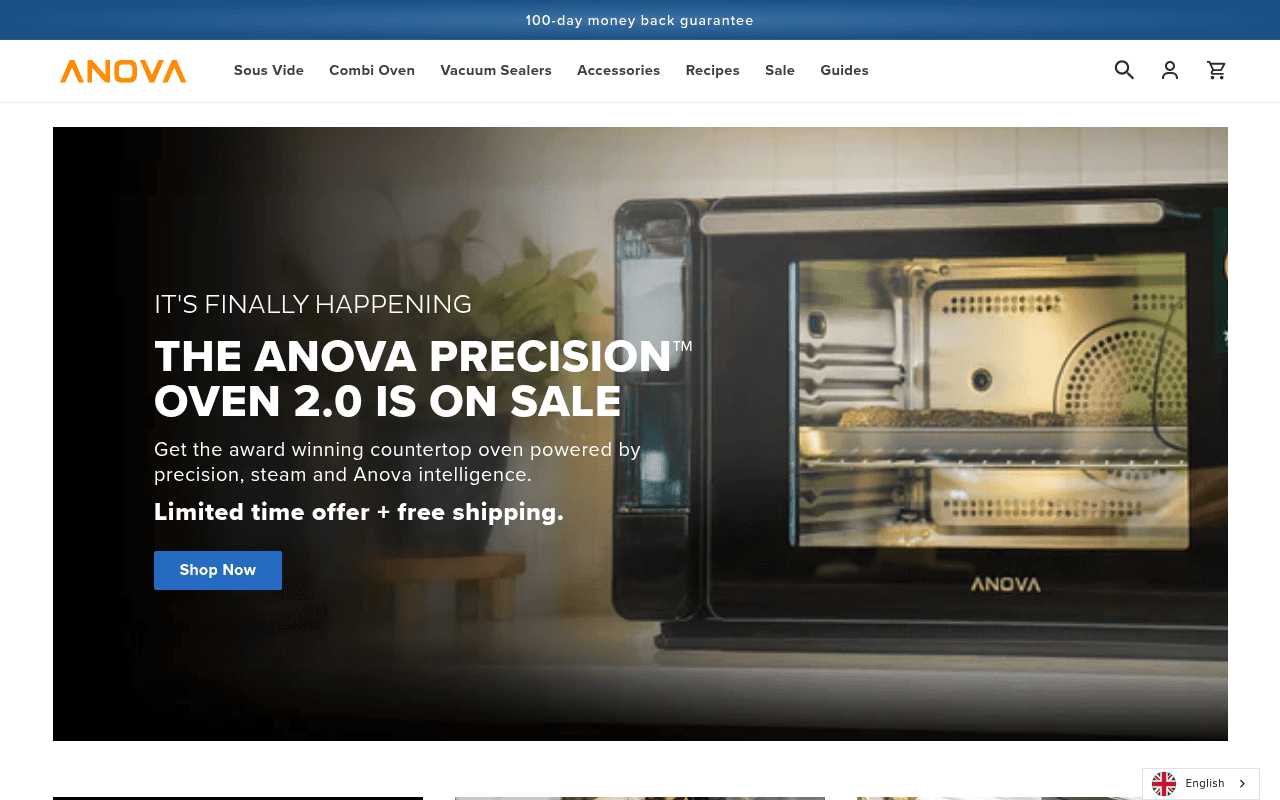 Anova Precision Oven homepage highlighting combi steam oven features