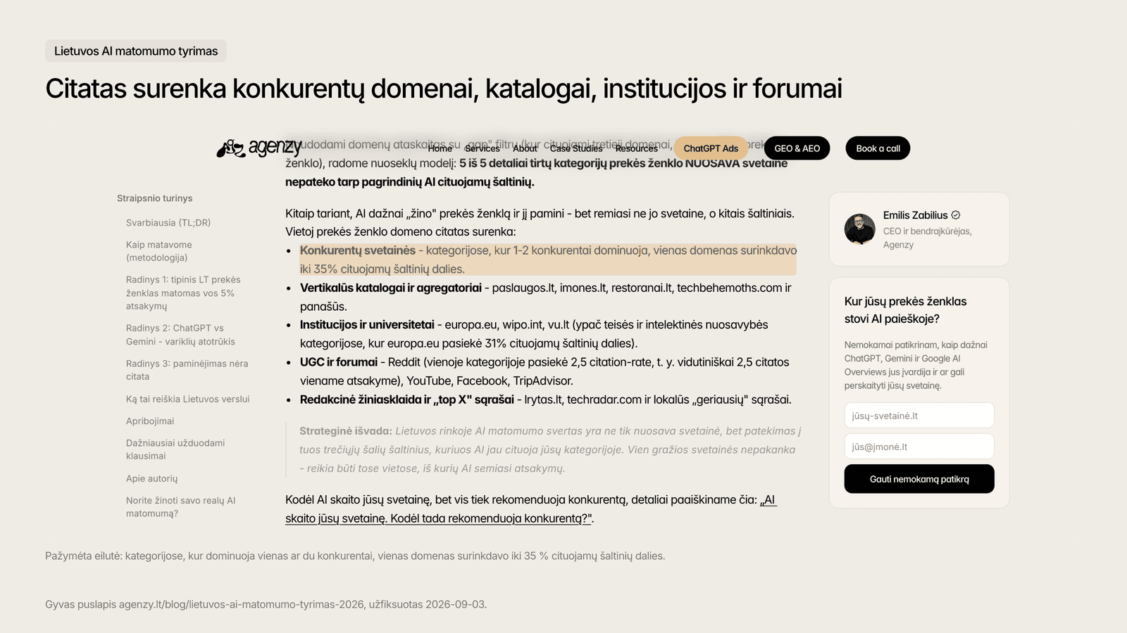 Lietuvos AI matomumo tyrimo skiltis apie cituojamus šaltinius.