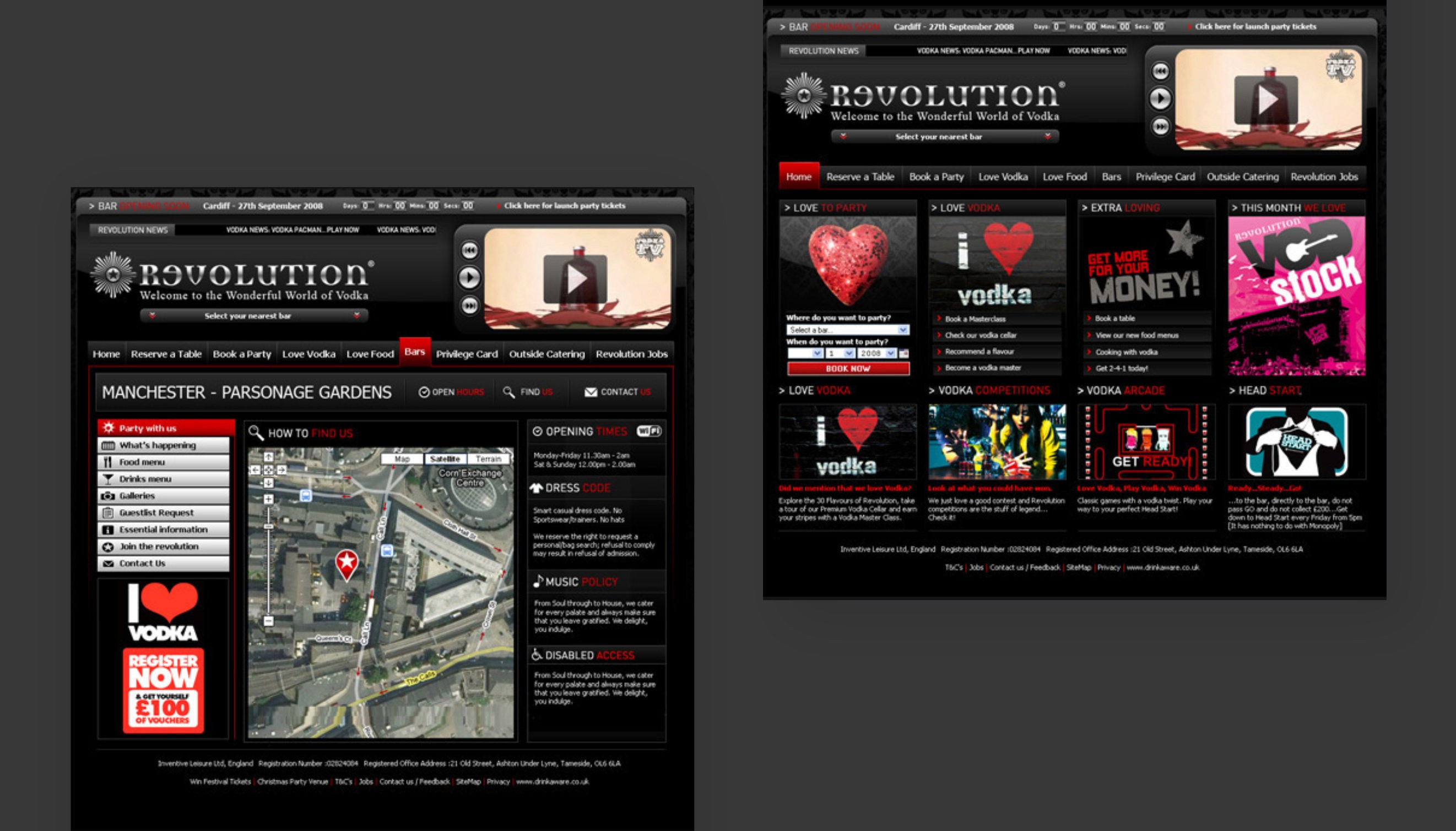 Revolution Bars homepage and bar designs