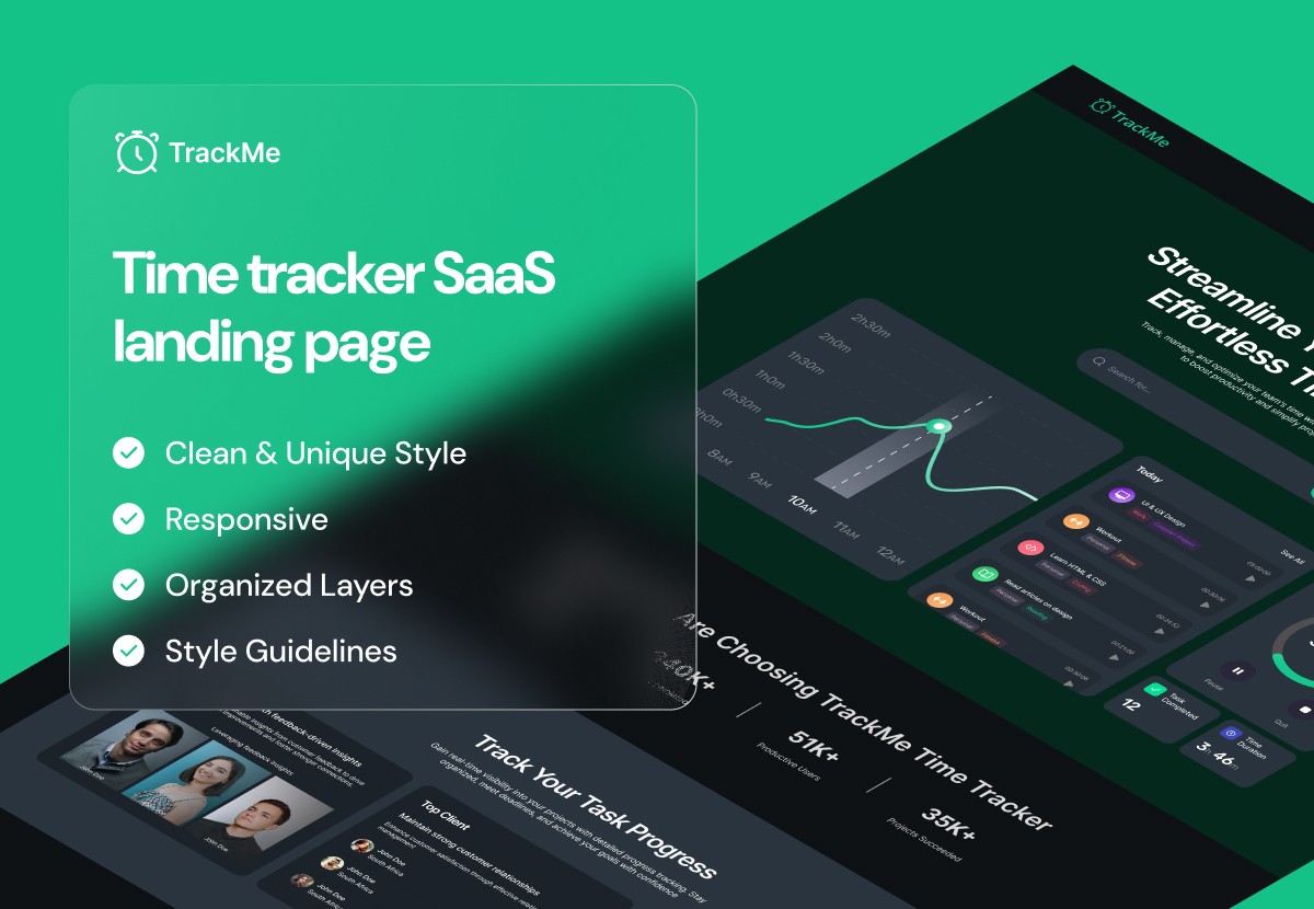 Time tracker SaaS landing page