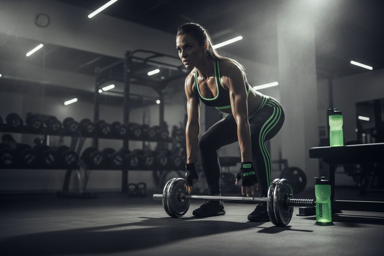 Woman finishing a strength workout in a gym