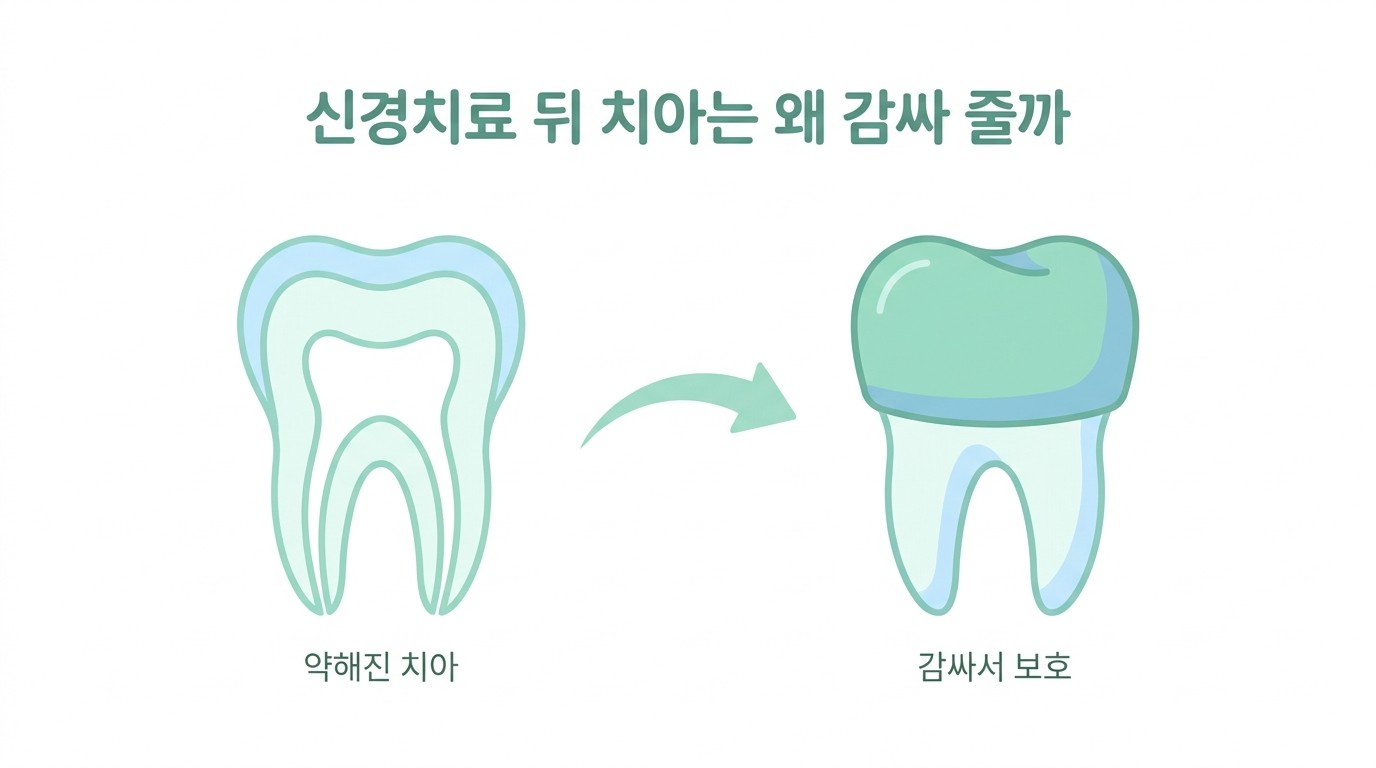 신경치료 뒤 약해진 치아를 크라운으로 감싸는 이유 일러스트