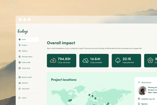 Showcase of the Ecologi Impact profile