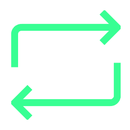 A 3 dimension swap icon in green