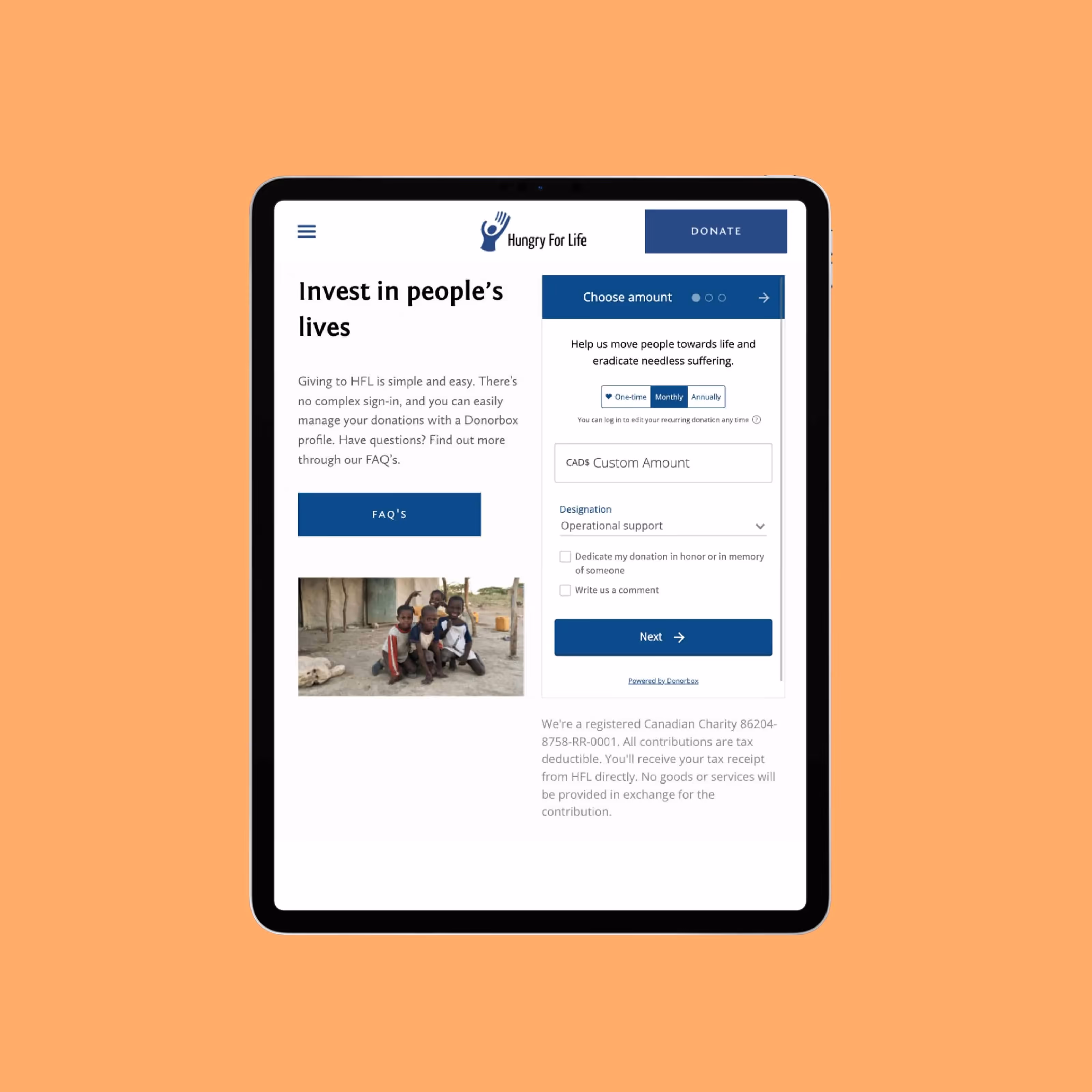 Hungry For Life website section highlighting lovest people