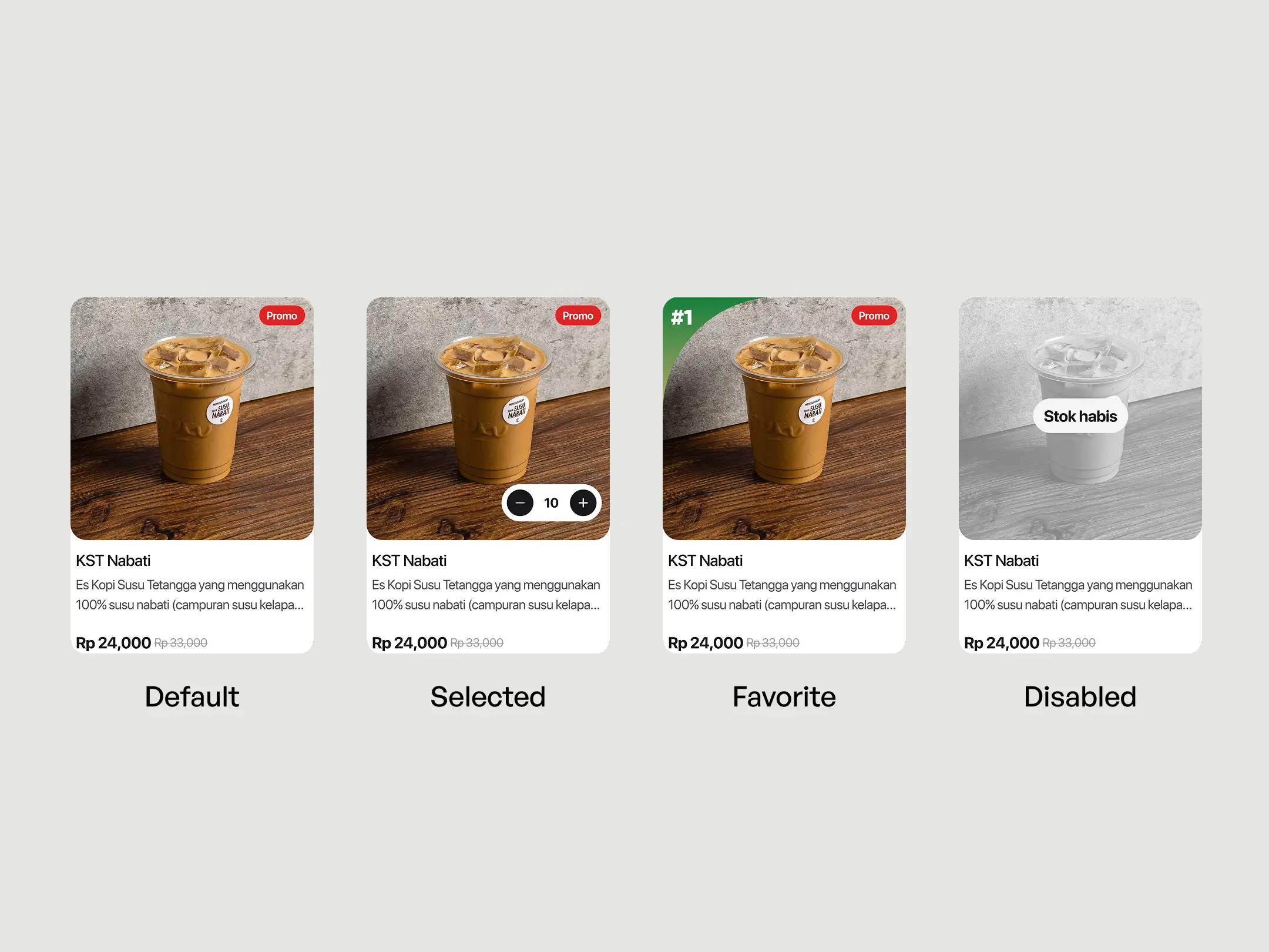 Card states for the Kiosk, localized with GoFood & GrabFood inspiration
