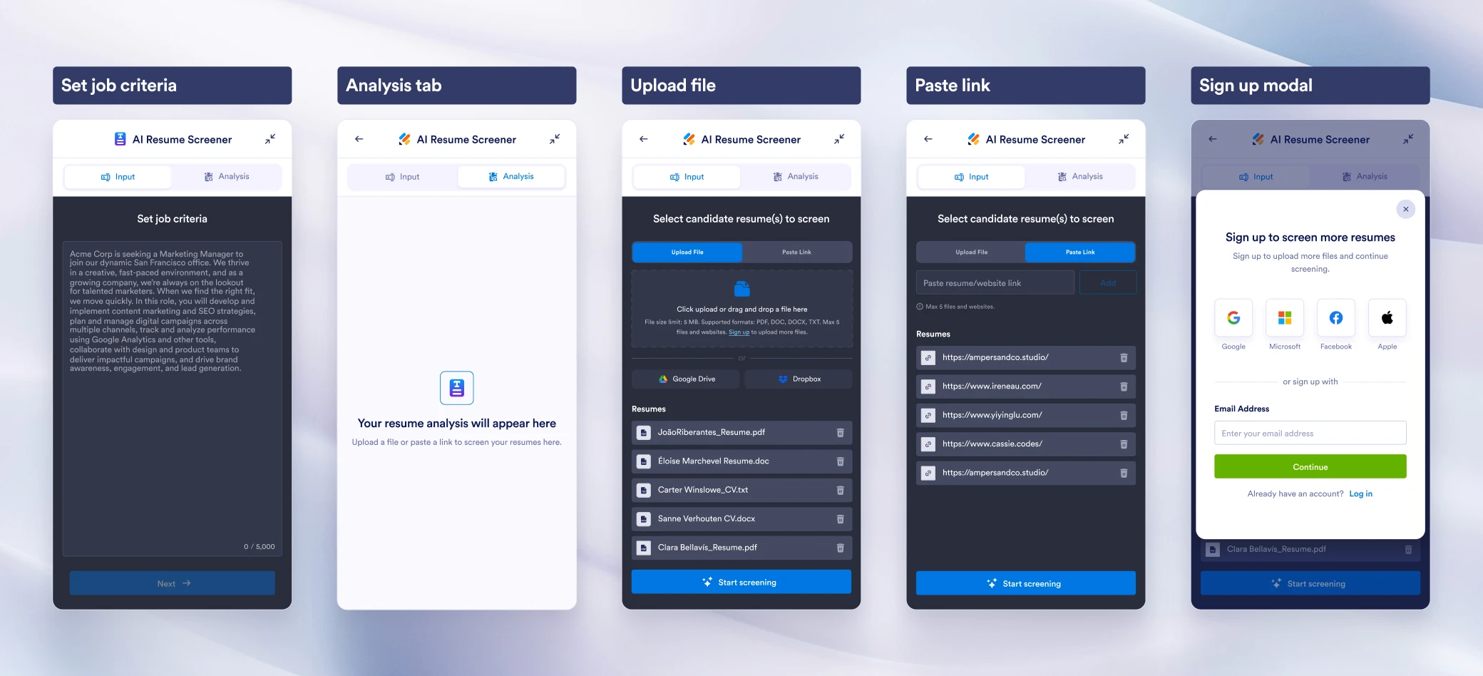 Final mobile user-flow of ai resume screener