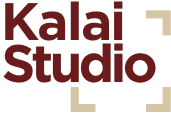 Kalai Studio logo in red on light neutral variation