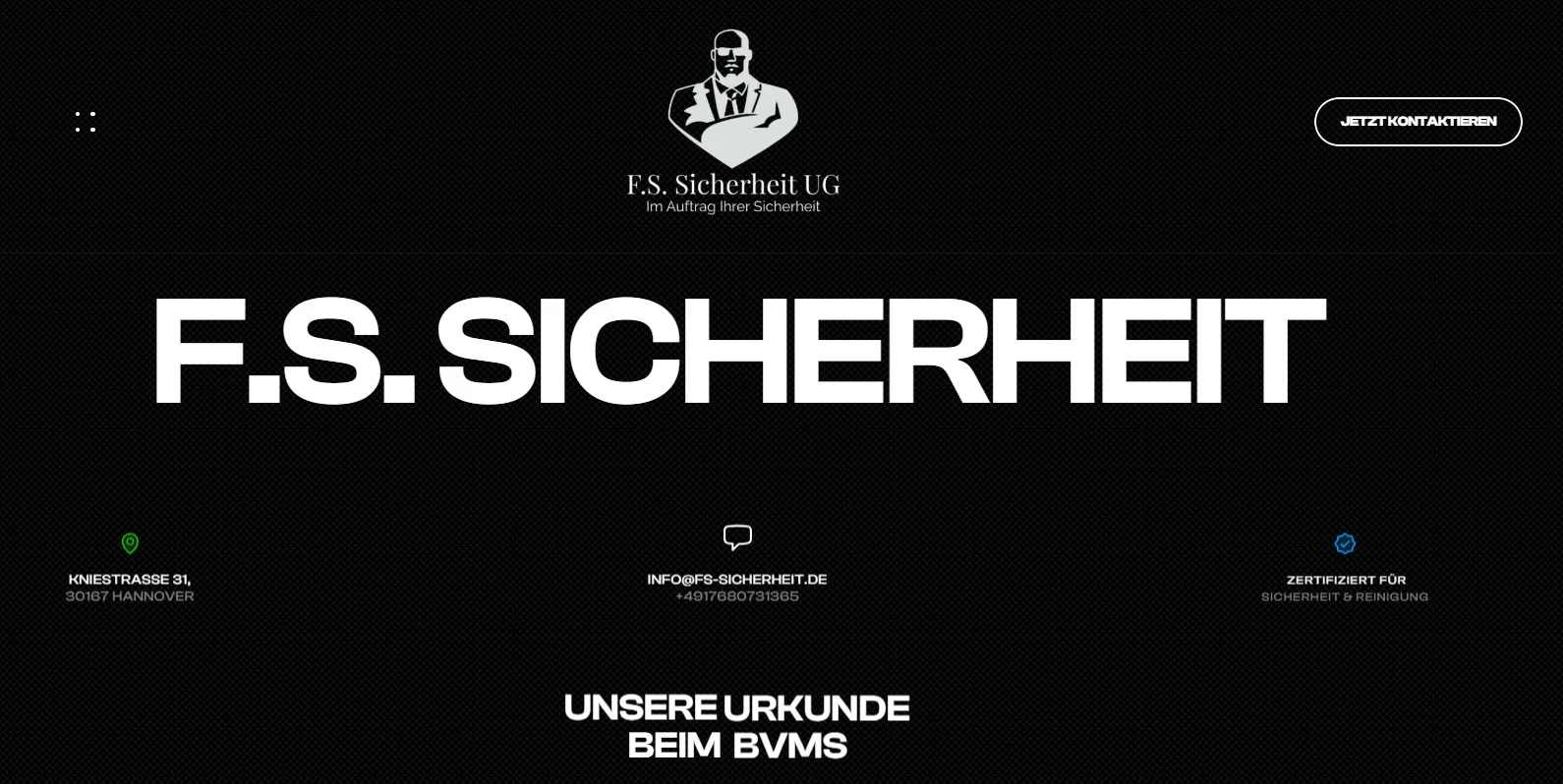 BBR Management Content Marketing aus Hannover – Erstellte Webseite Header für den Partner F.S. Sicherheit UG im modernen Responsive Webdesign mit SEO-optimierter Struktur und Conversion-starkem UX-Design und Performance-Optimierung.