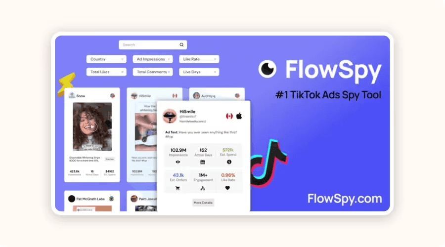 FlowSpy interface displaying analyzed TikTok ads