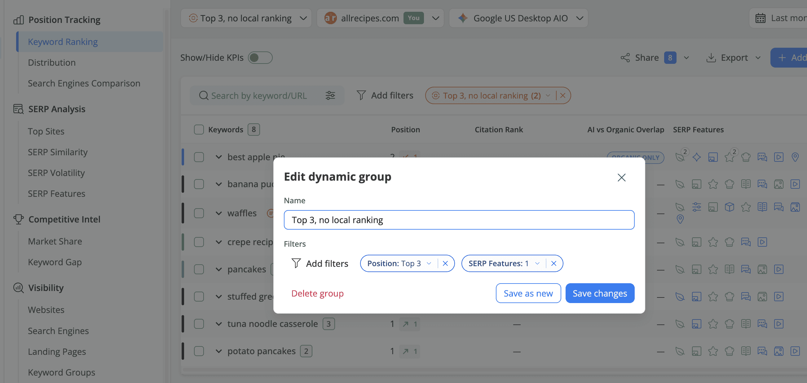 Upgraded Filters & Dynamic Groups - Advanced Web Ranking