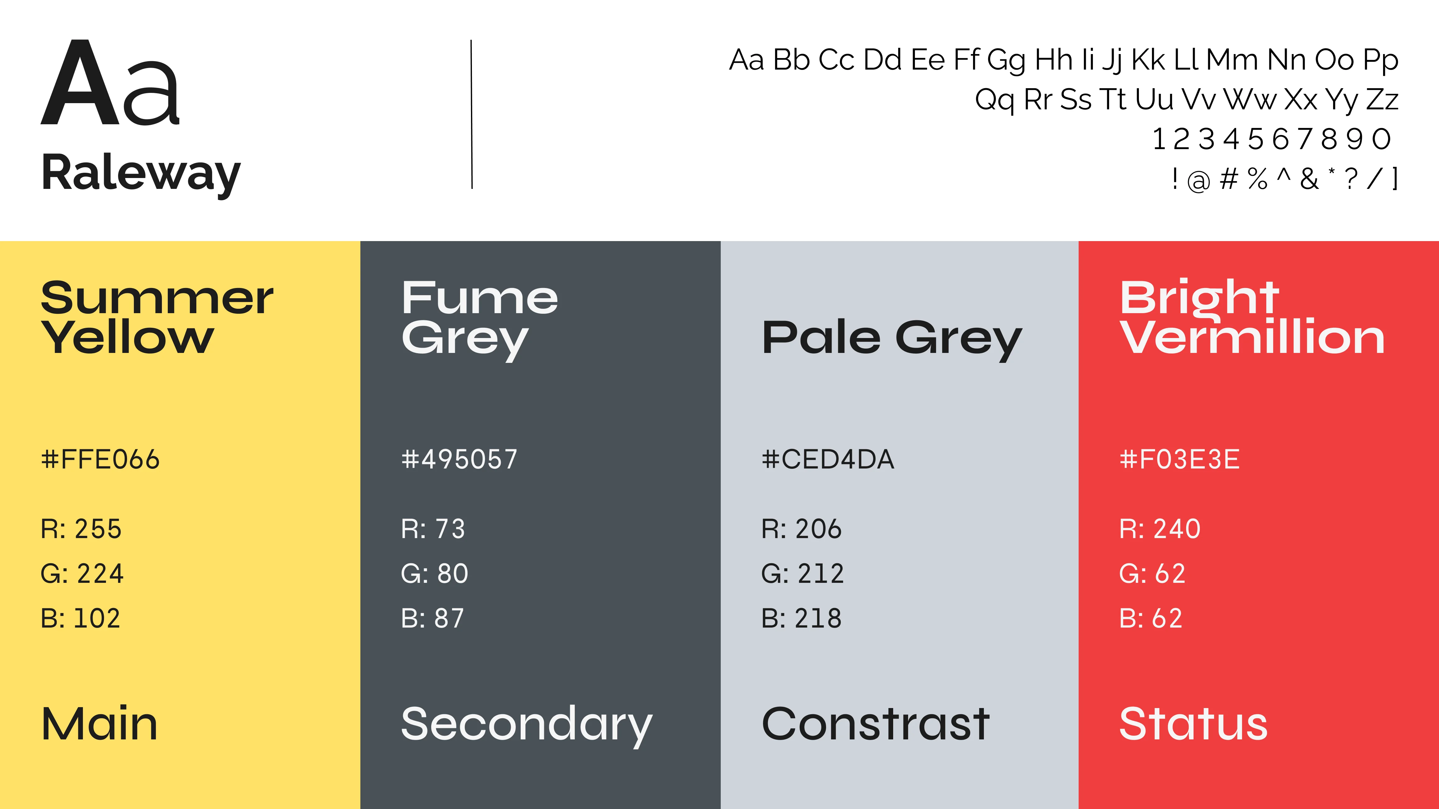 The color palette for the font Raleway: a range of vibrant and harmonious colors to enhance your design.
