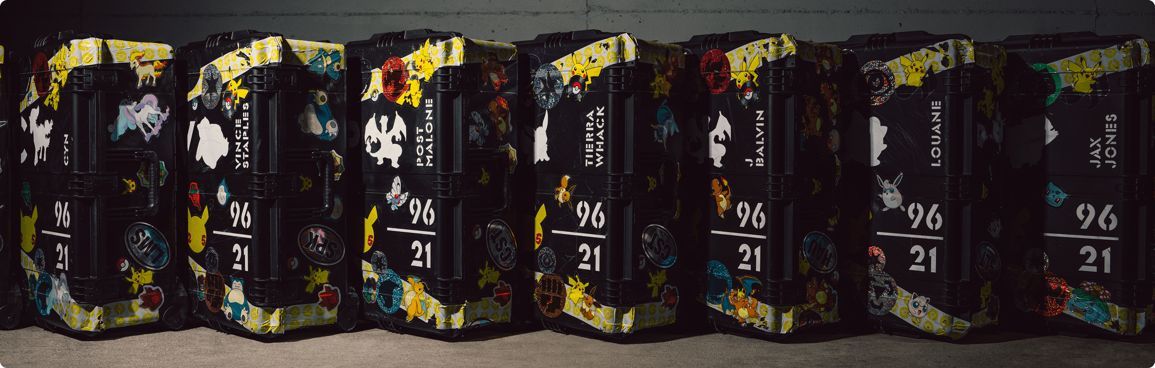 A lineup of Pokemon Influencer Kits featuring the names of the recipients