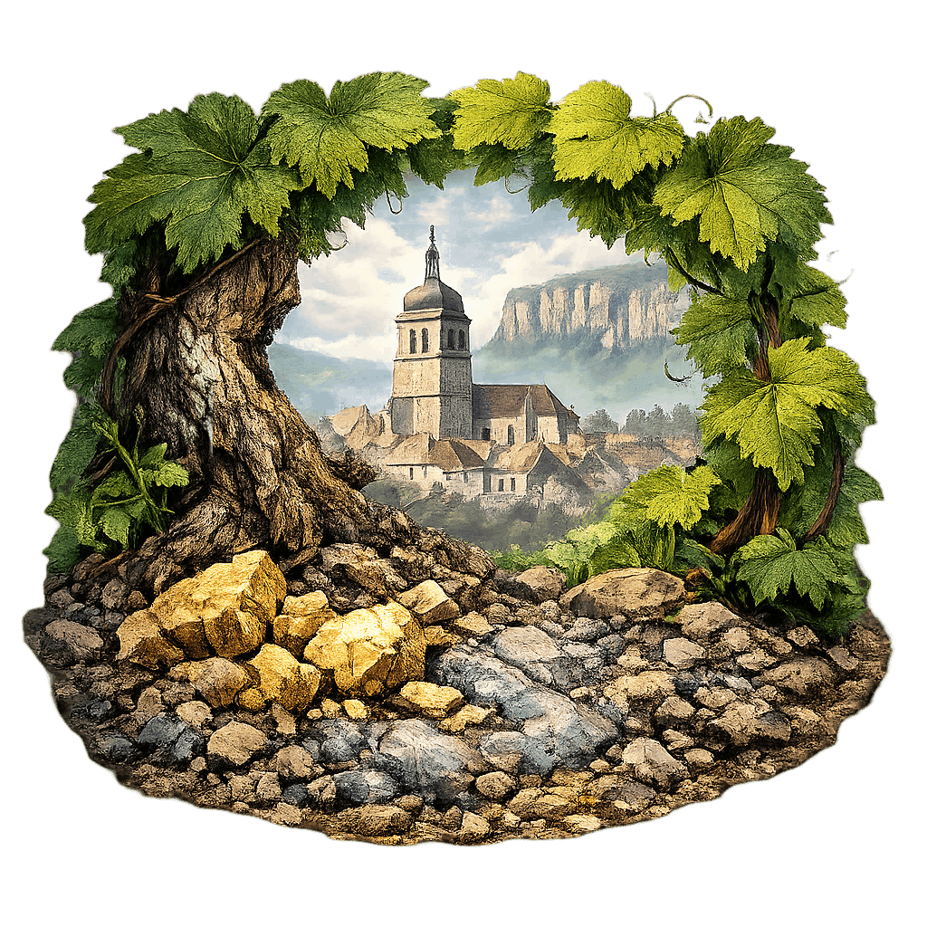 Detailed graphic of the Arbois wine region.