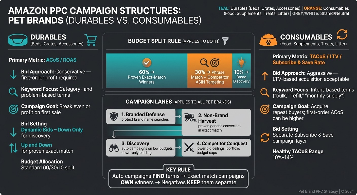 Amazon PPC Campaign Structure for Pet Brands: Durables vs. Consumables