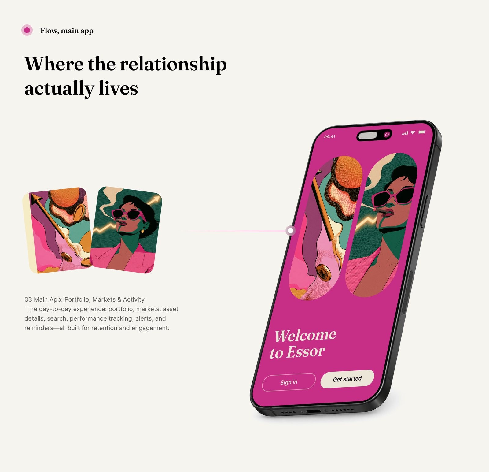 The main app flow, the portfolio shown three ways