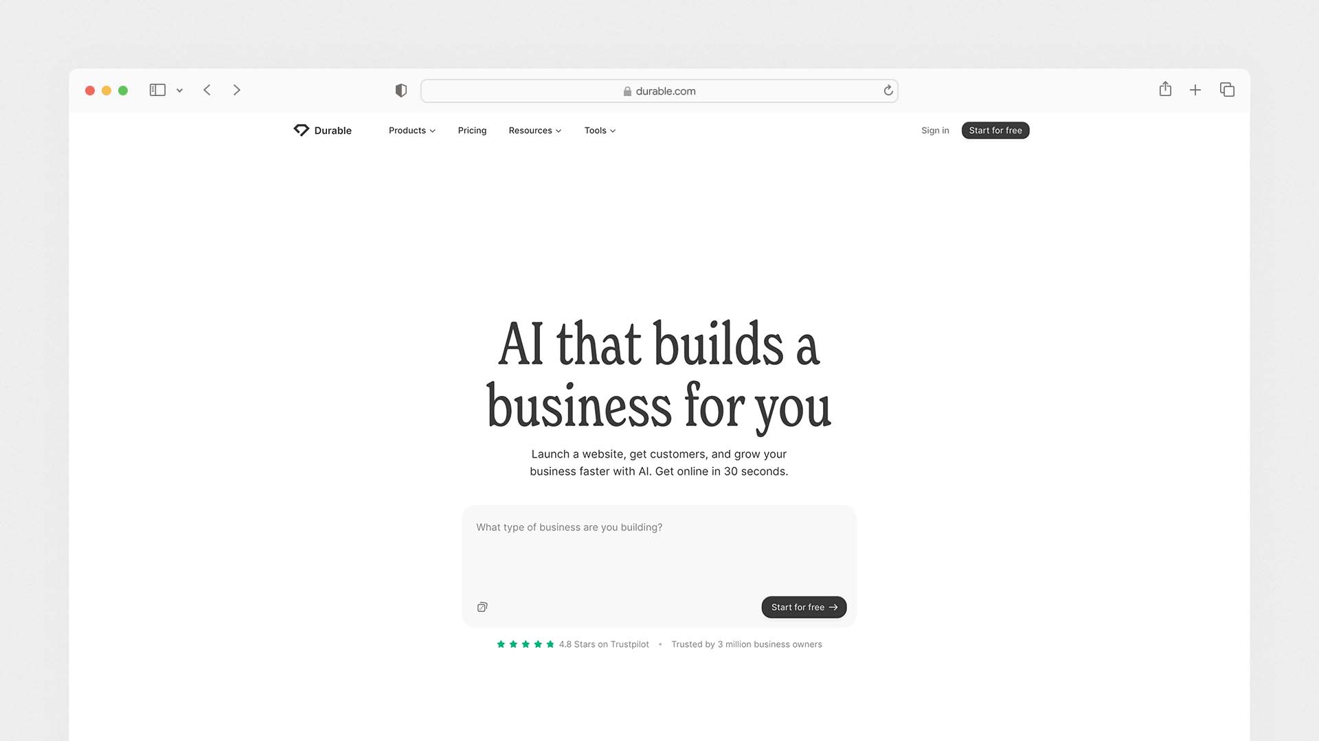 Durable — Best AI Builder for Local Businesses