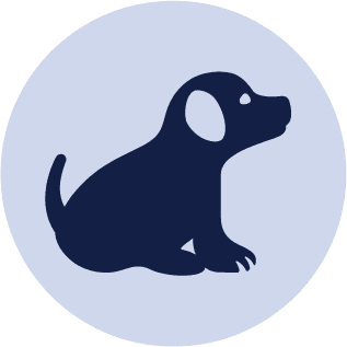 Logo mark breakdown featuring a puppy