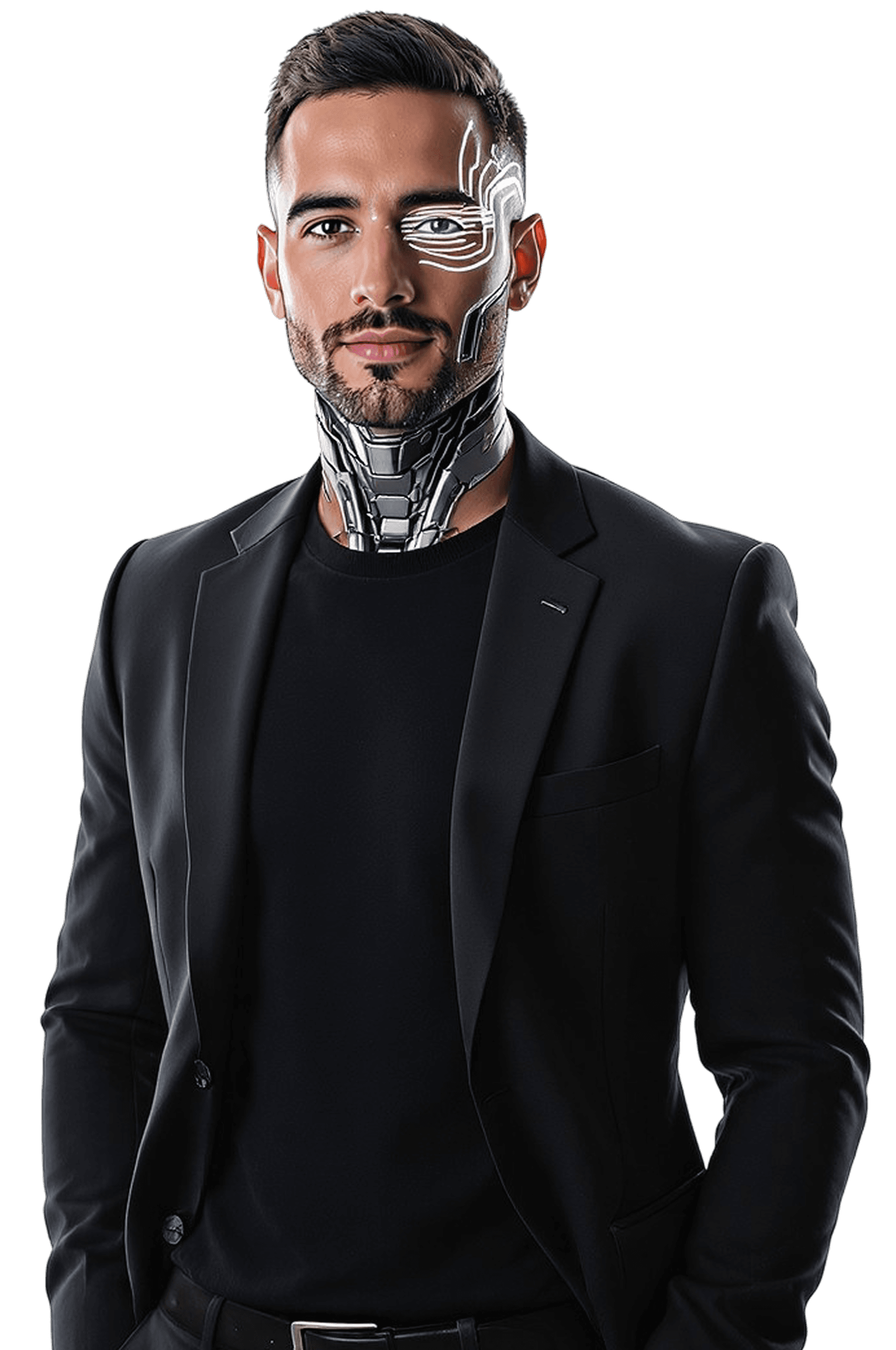 Happy woman in a green sweater holding a phone and looking up