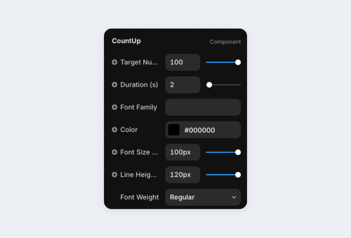 CountUp component properties