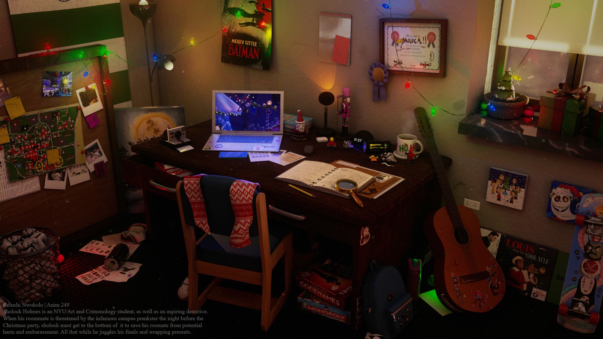 Campus Detective — a warmly lit student room
