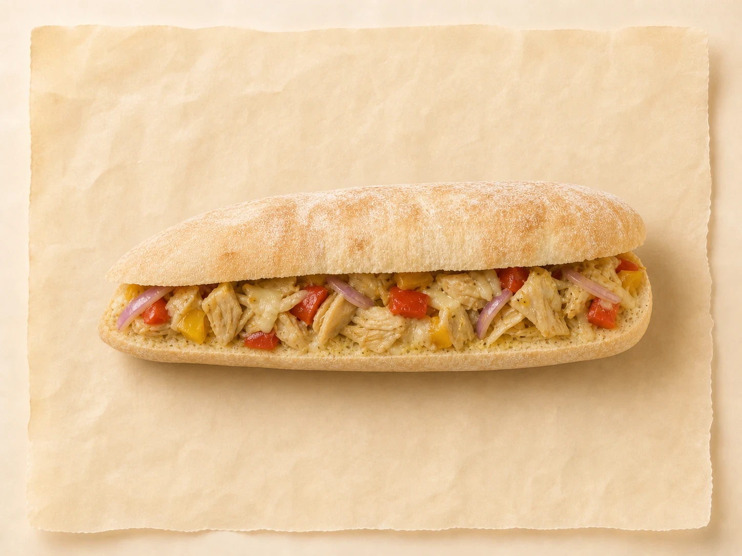 Panini Jackfruit van Mangia Bene, van bovenaf gefotografeerd