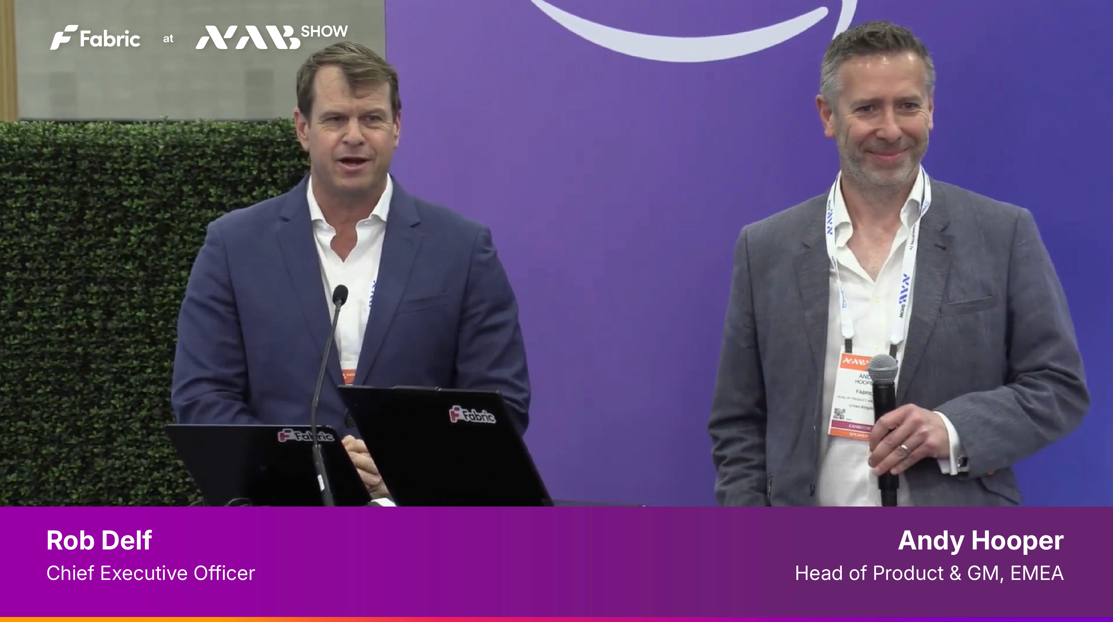 Fabric's live NAB Show 2026 demo showing a single Claude conversational session connected via MCP to Origin Insights, Origin Studio, and Xytech.