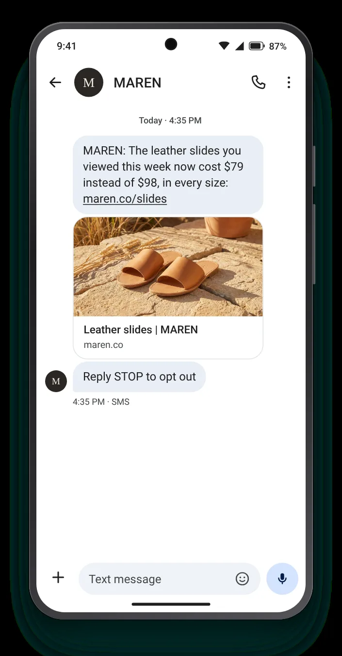 Slides they viewed, now cheaper price drop text on an Android phone
