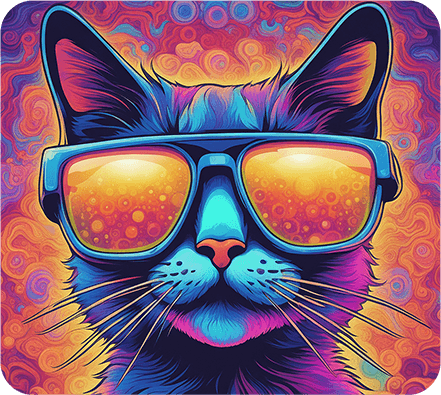 Cat with glasses in psychedelic style