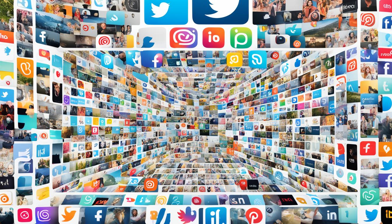 Create an image showing the most popular social media platforms in 2024. Use bright and vibrant colors to distinguish each platform, and arrange them in a visually appealing way. Show a diverse range of users engaging with the platforms, from young people to seniors, and highlight different features of each platform, such as live streaming or group chat. Use abstract shapes and patterns to give the image a futuristic feel and make it stand out.