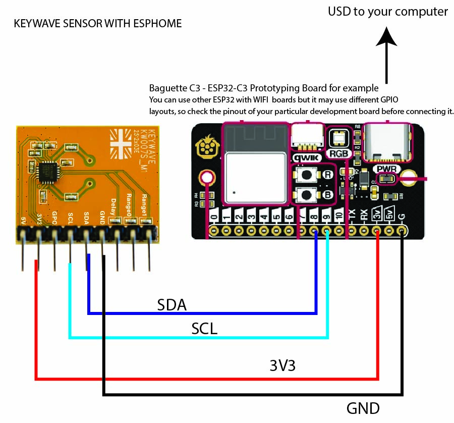 keywave kw007 sensor and esp32c3 connection guide for esphome - smart home sensor control