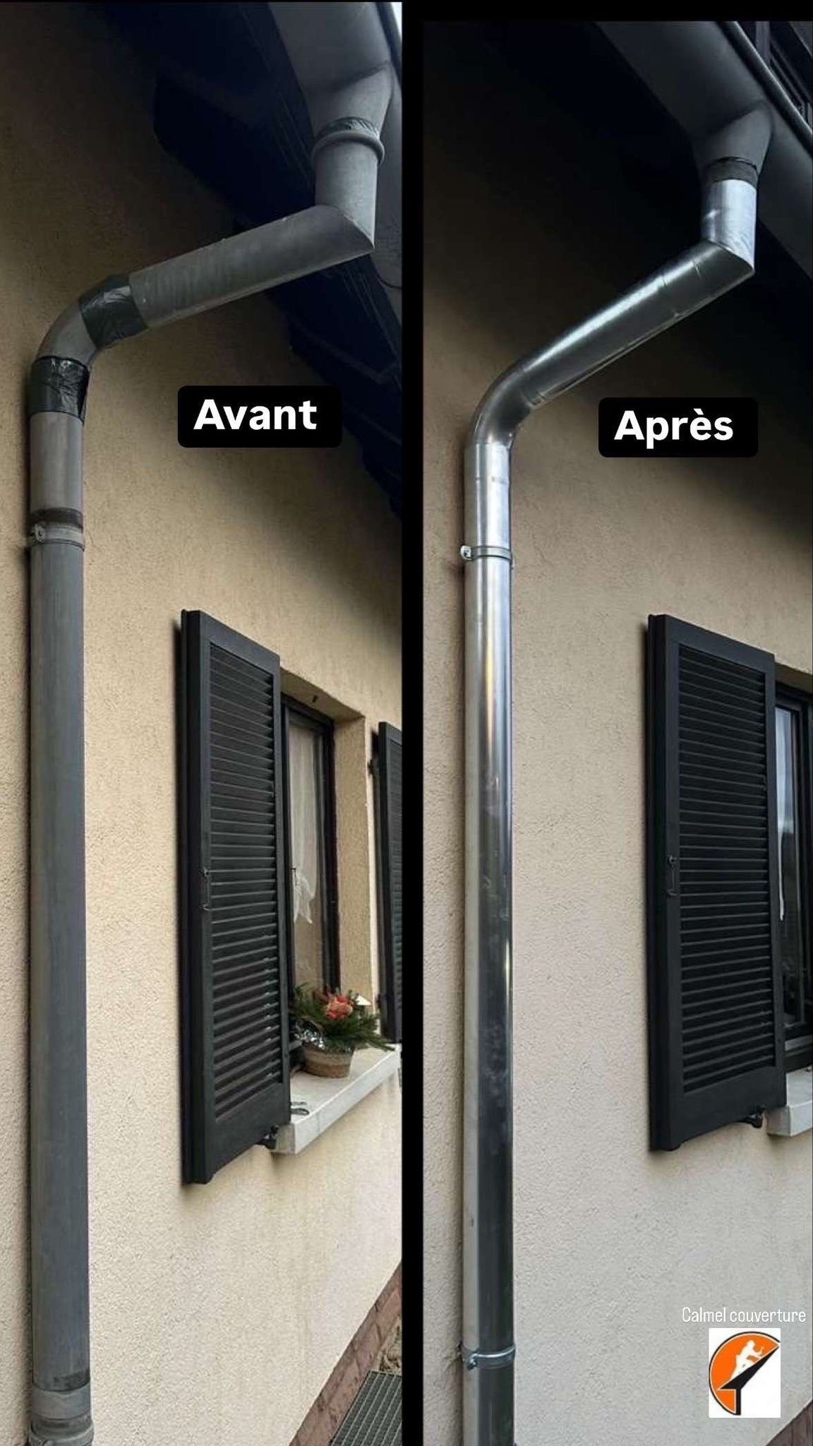 Pose de goutière avant après
