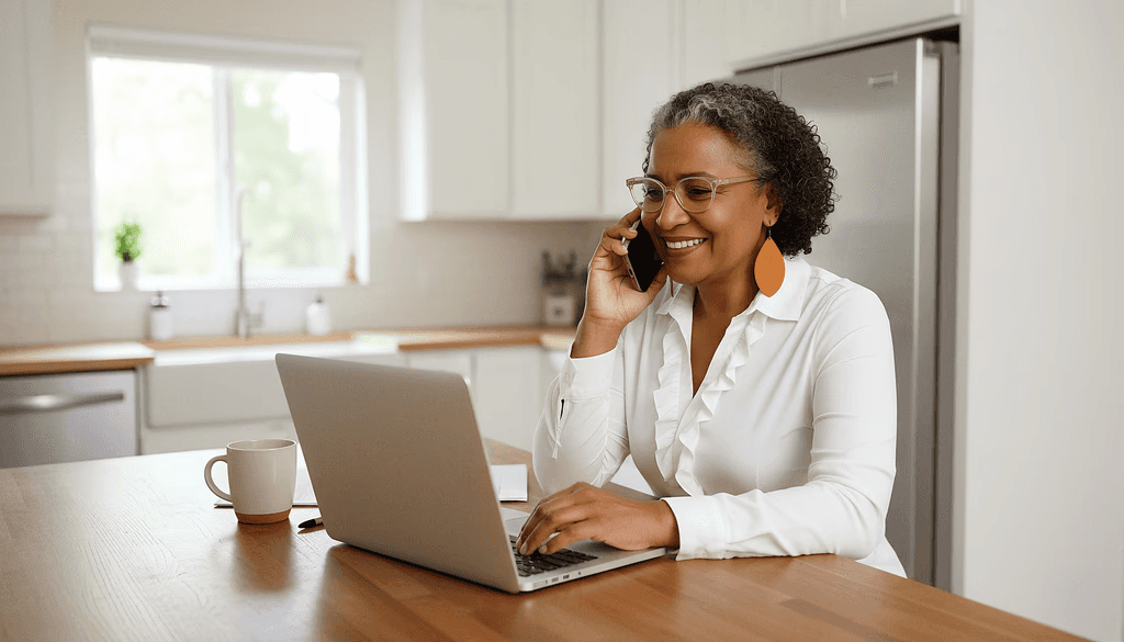A woman on the phone with When getting Medicare enrollment support