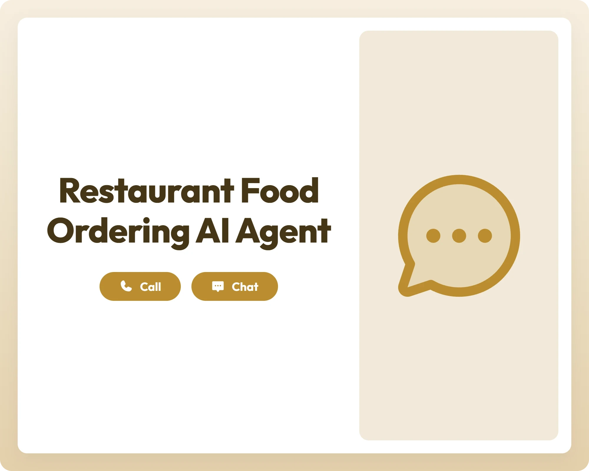 restaurant food ordering ai agent offers seamless support via call, chat, and chat circle dots icon