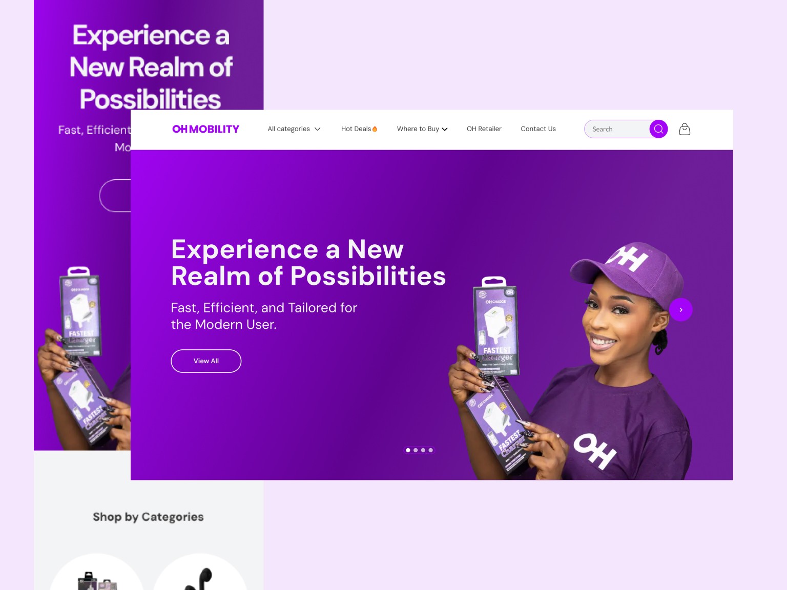 A two screens of the home page of the website