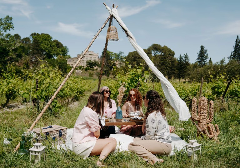 Un groupe de fille prenant un pic-nique en pleine nature