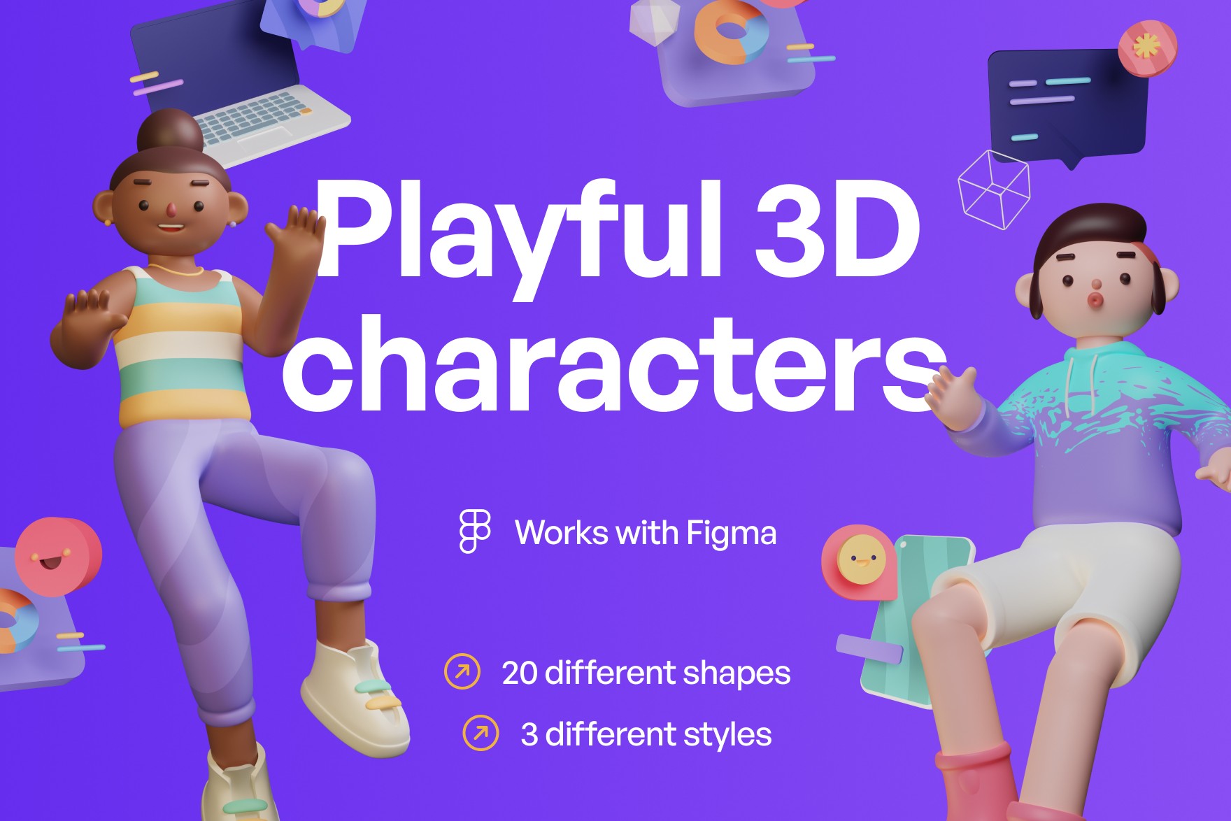 Overview of Playful 3D Characters collection, featuring a delightful array of animated and expressive characters, designed to infuse charm into projects and add a lighthearted touch to visual storytelling.