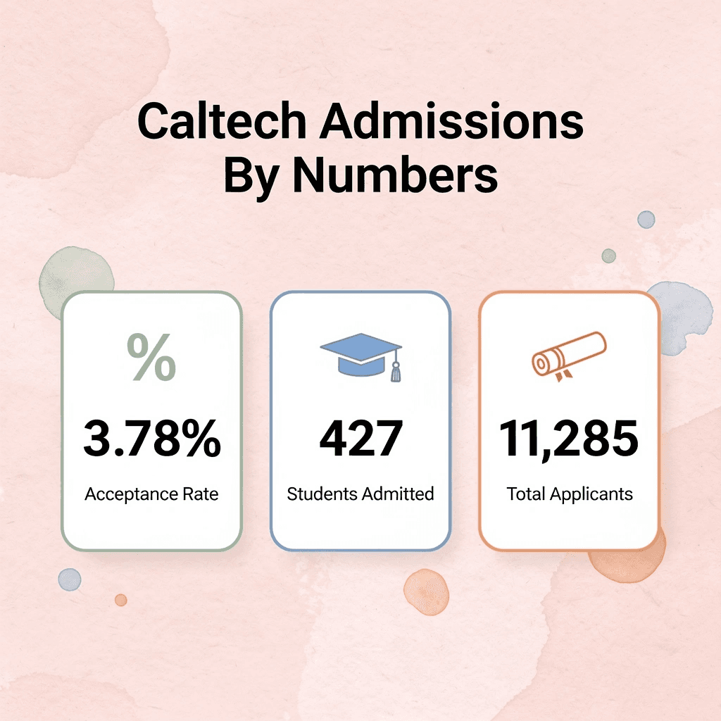 Infographic showing three key Caltech admissions statistics
