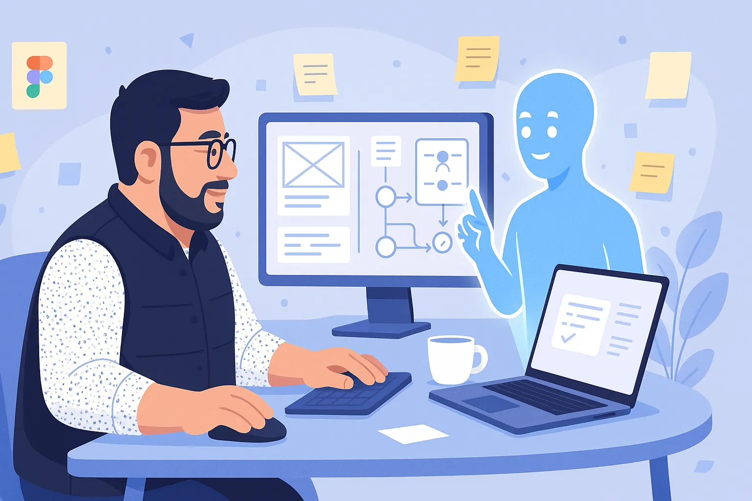 two hands touching each other in front of a blue background