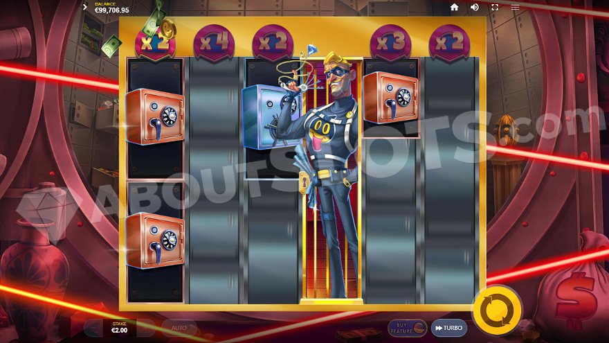 Vault Cracker MegaWays - exemple du bonus Heist / respins et coffres (Red Tiger)