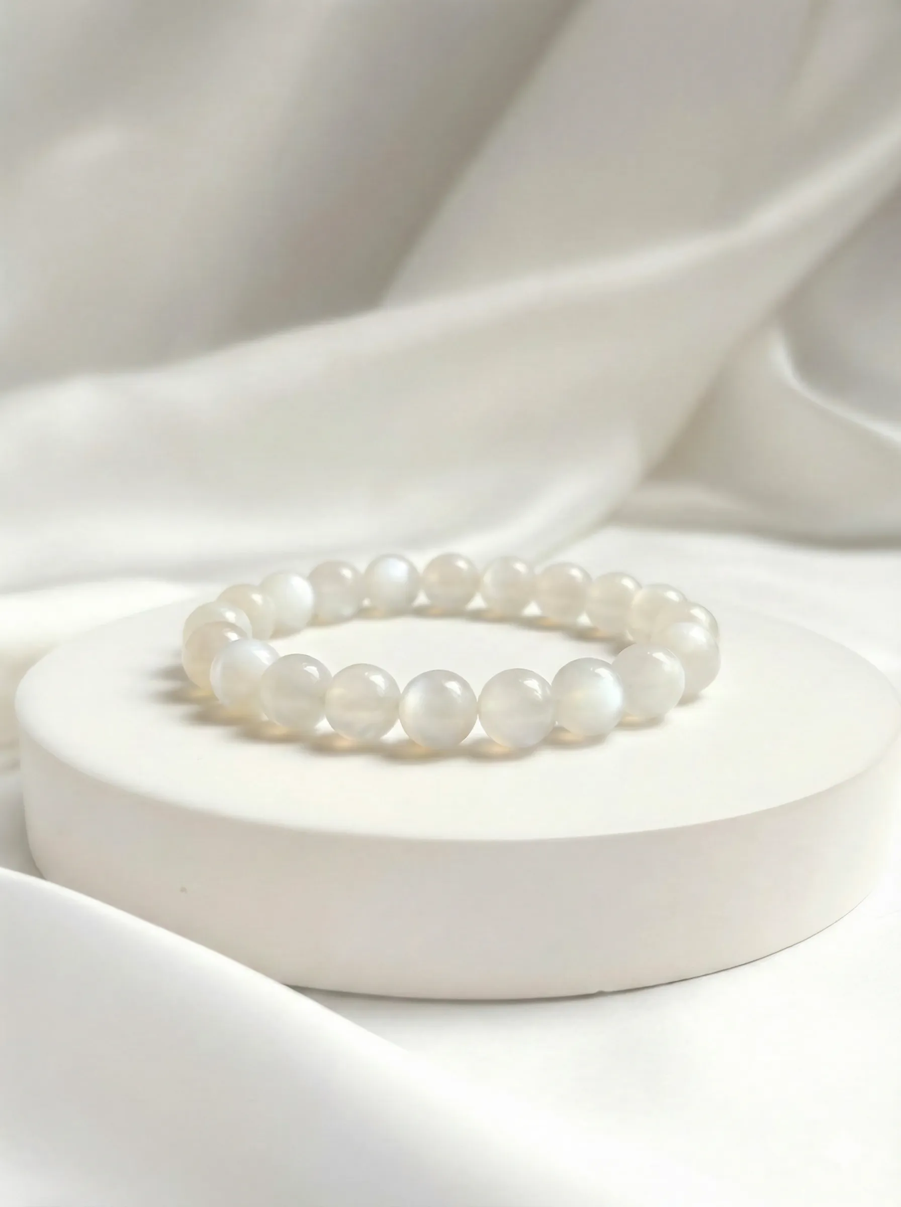 Moonstone bracelet in a studio setting.