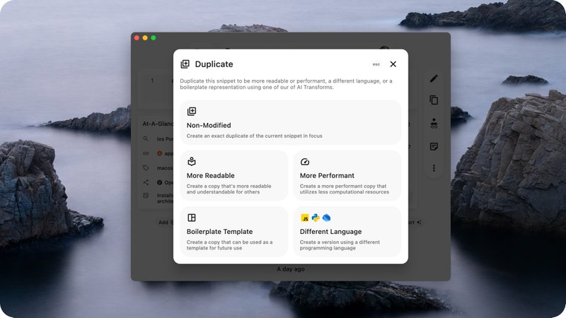 The new Duplicate Snippet flow.