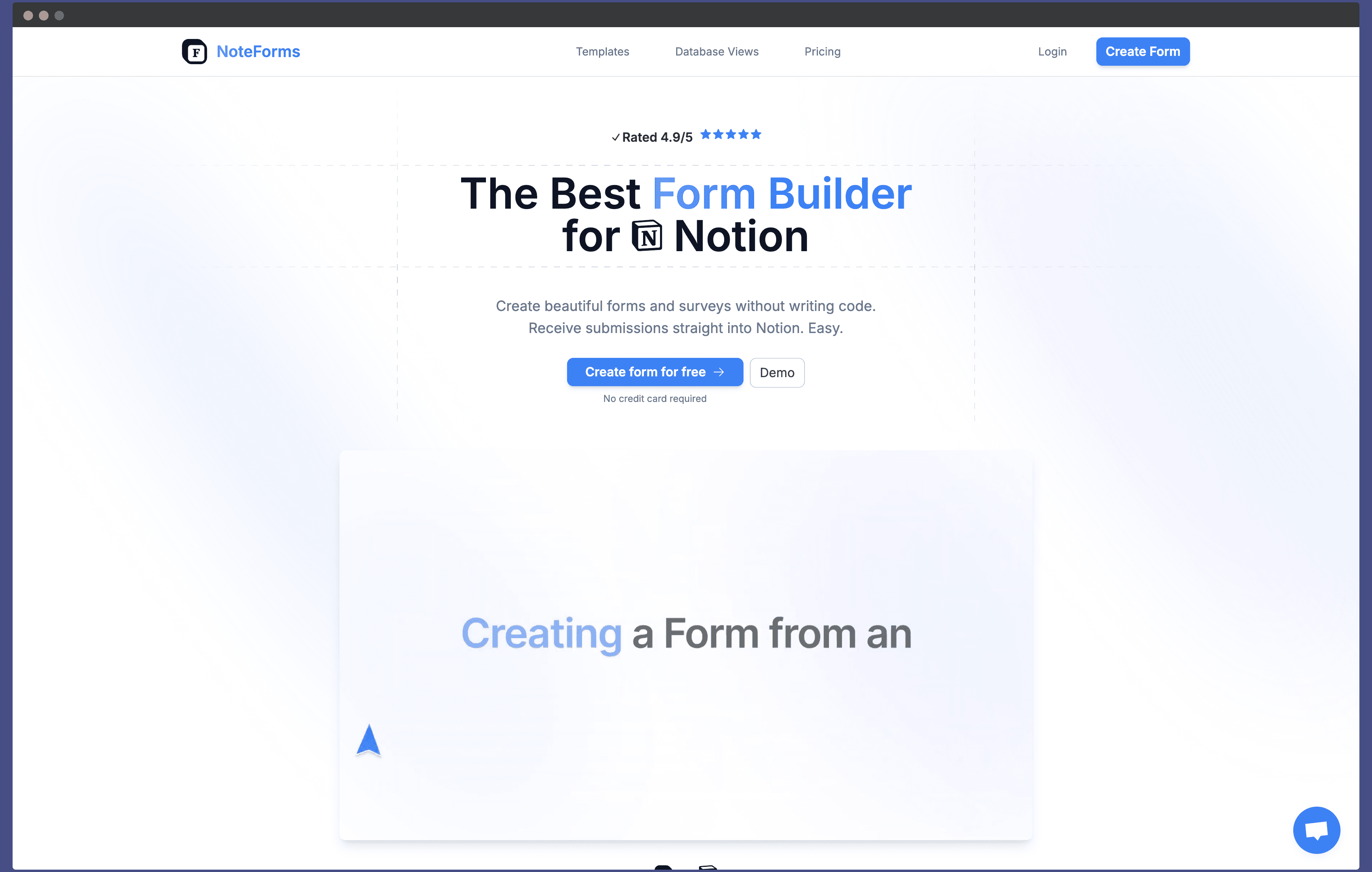 A screenshot of NoteForms Landing page