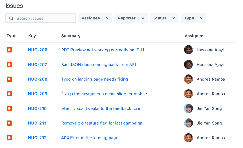 Jira’s bug tracking template