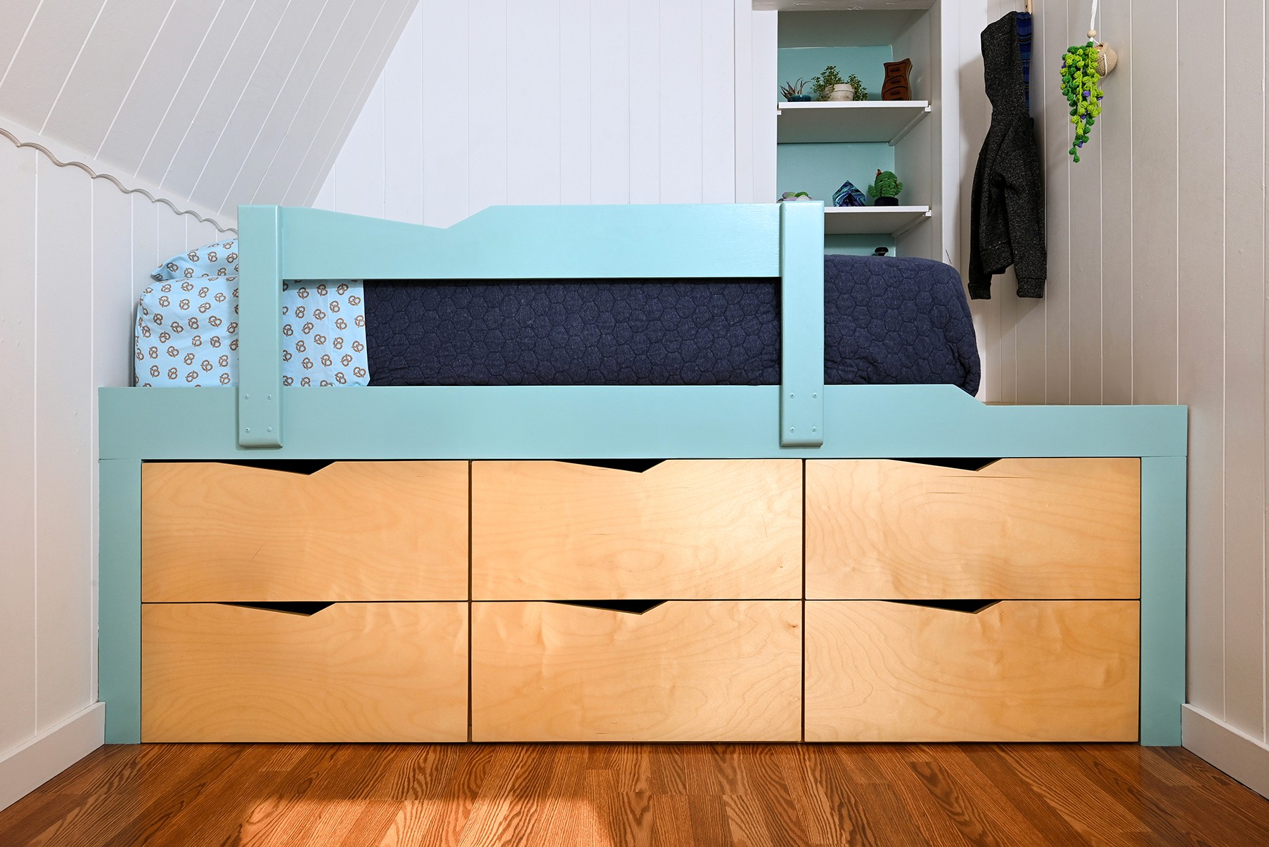 Kids tall bed with storage for functional space