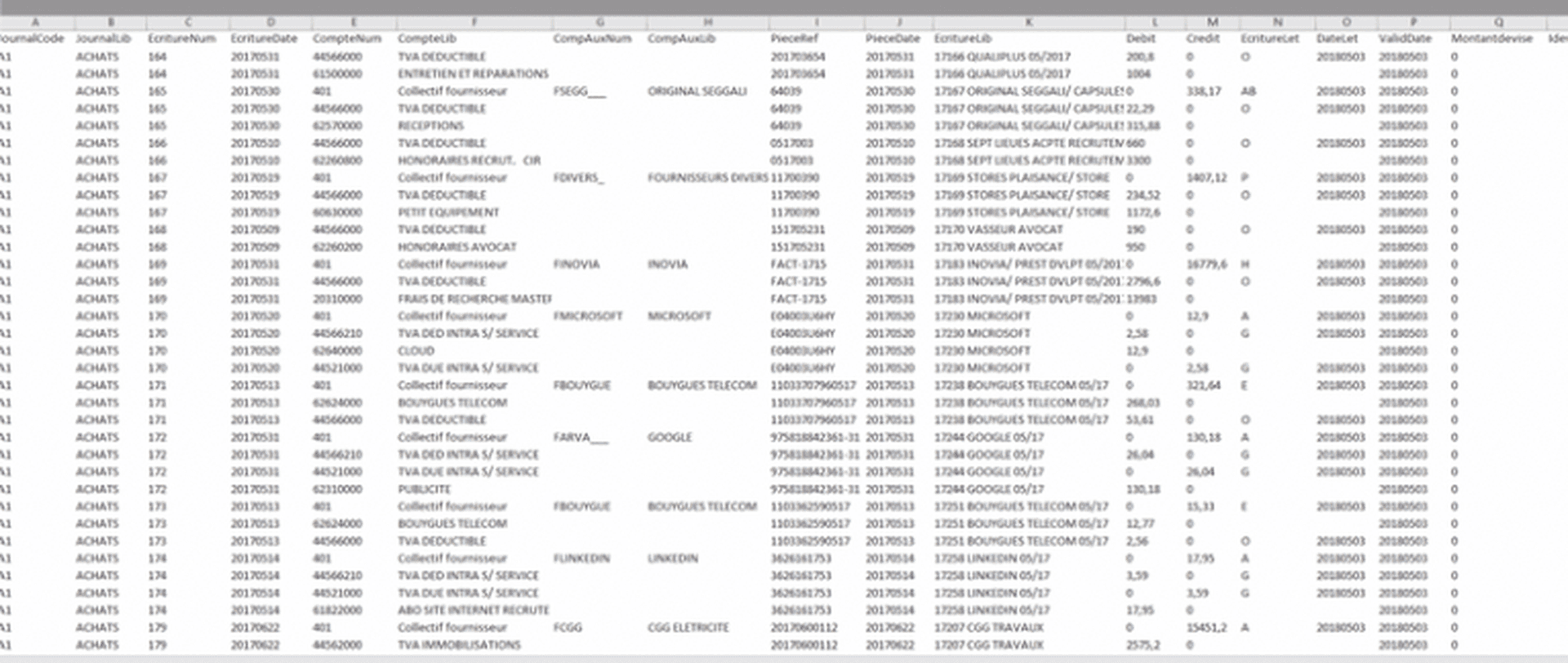 Fichier des écritures comptables exemple