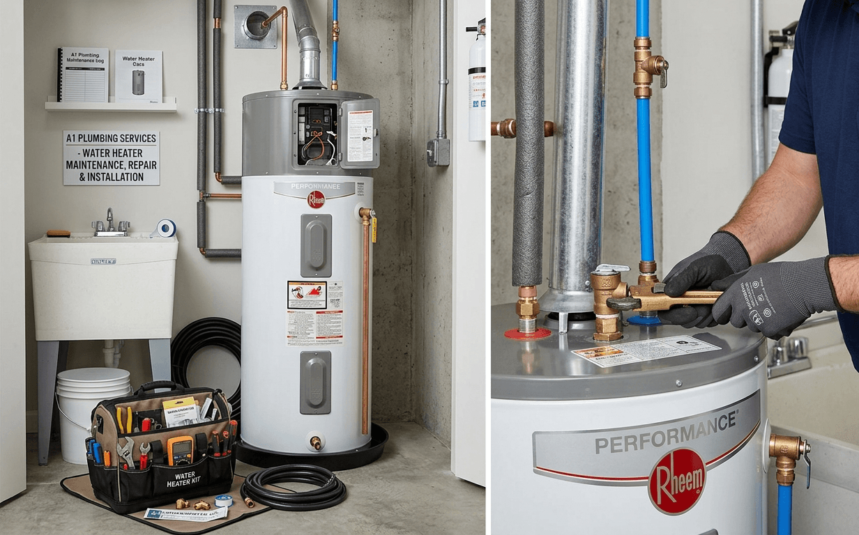 Water heater maintenance and inspection in utility room