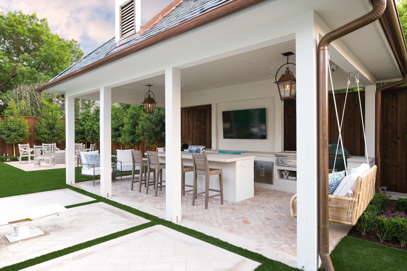 Cabana Design featuring outdoor kitchen and seating areas in Dallas Texas