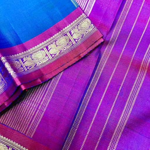 Peacock Blue and Pink Annam Border Kanchivaram Silk Saree